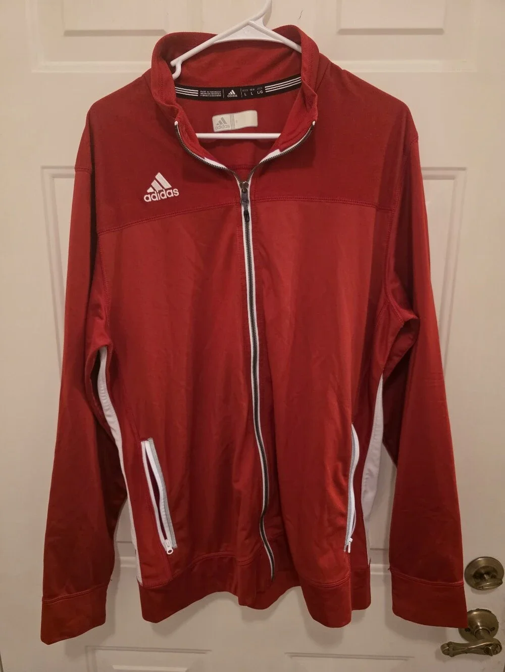 Adidas Men’s Climate TEAM Red White Performance Full-Zip Jacket with White Trim